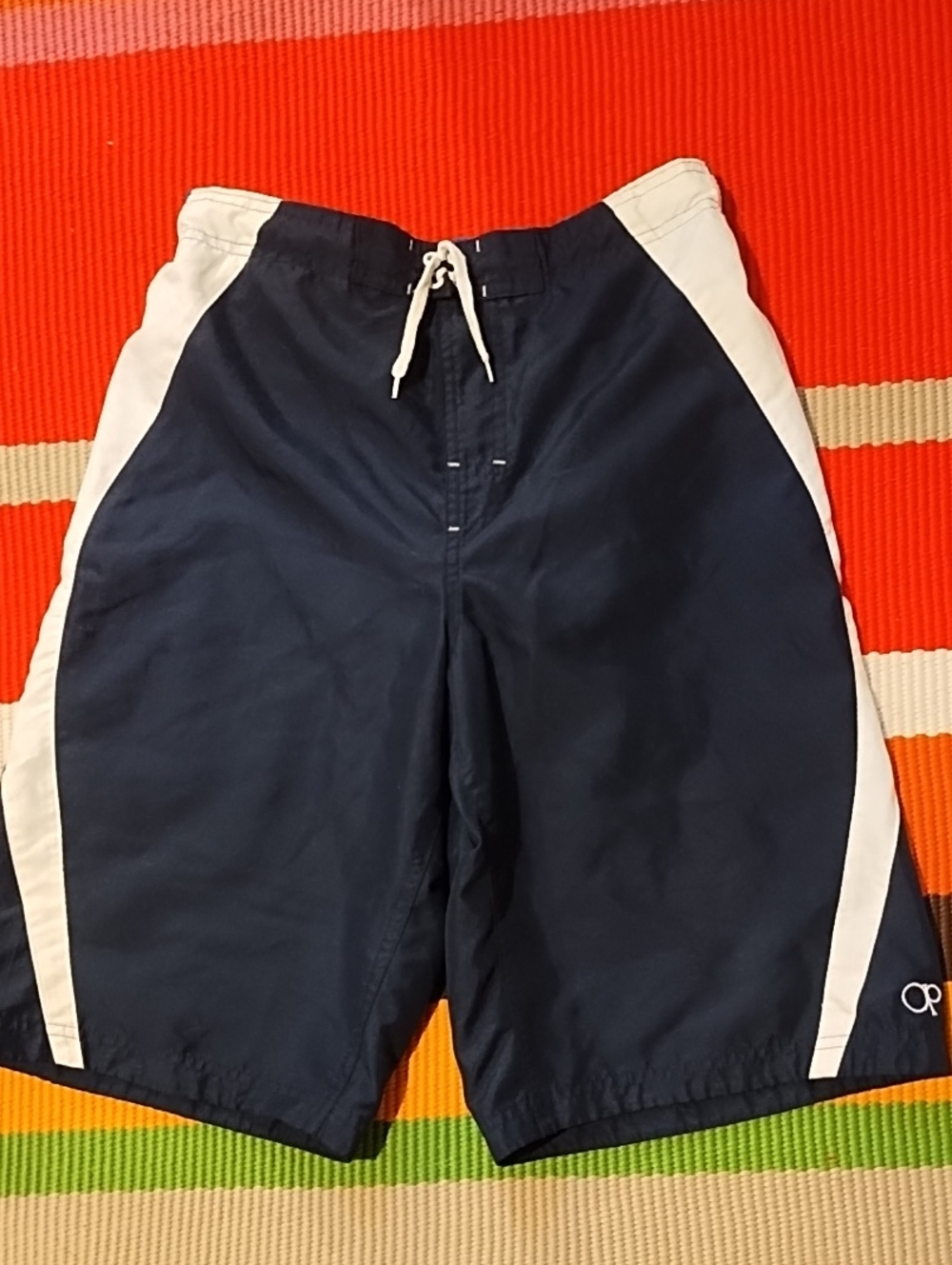 OP Navy and White Athletic Swim Shorts Boys XL EUC.